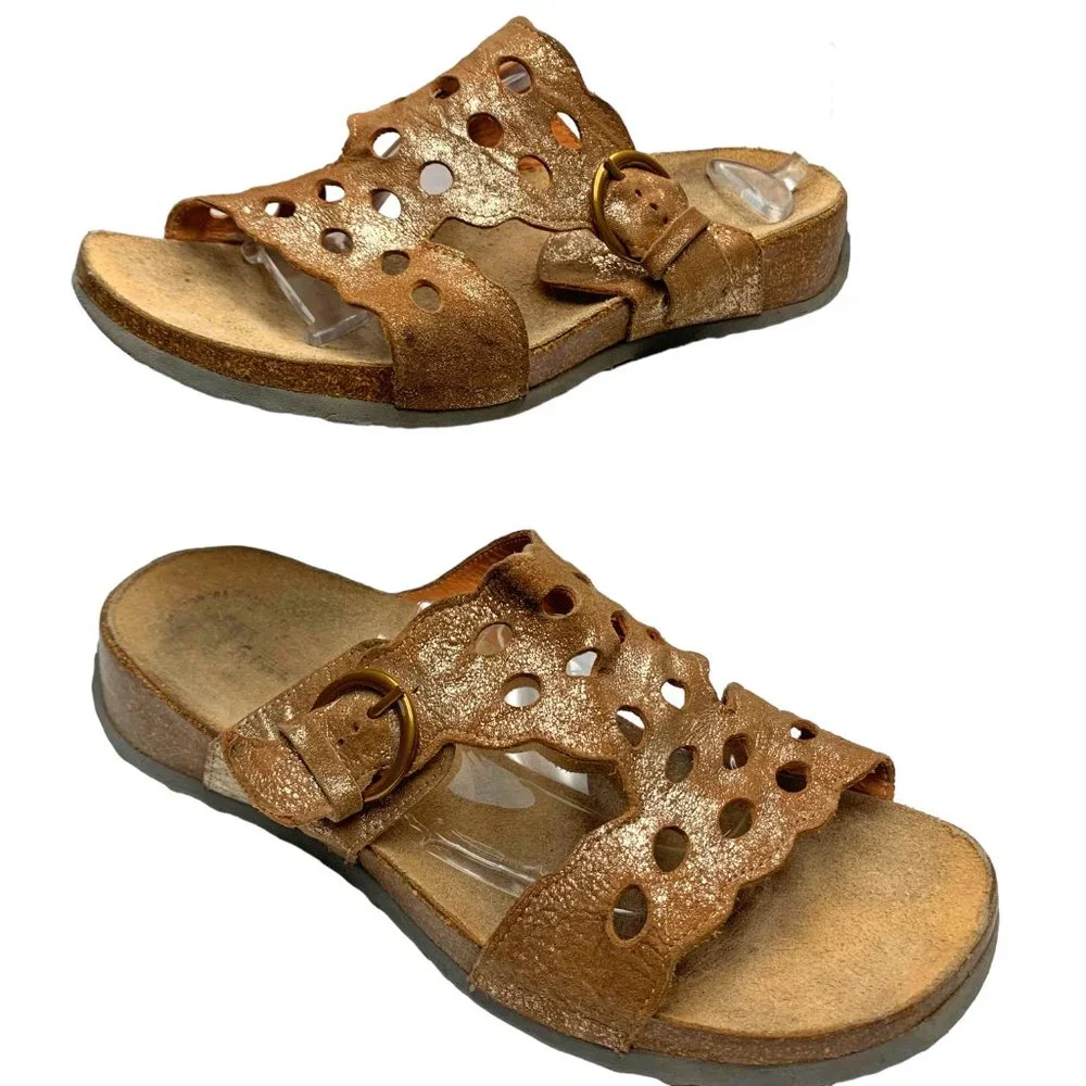 THINK! Mizzi Frosted‎ Leather T Strap Cut Out Buckle Sandals